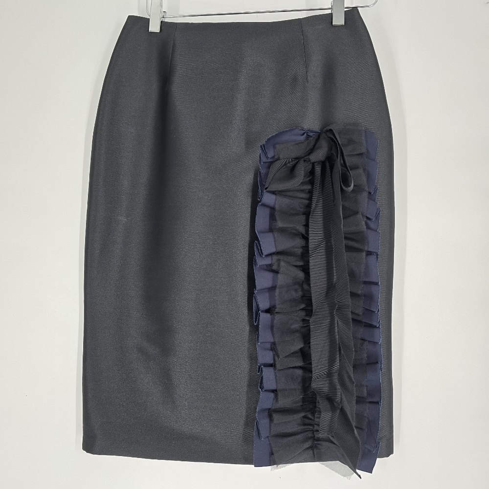 Sachin & Babi Ellsworth Skirt Jet Black Satin Ruffle Detail Size 4 NEW